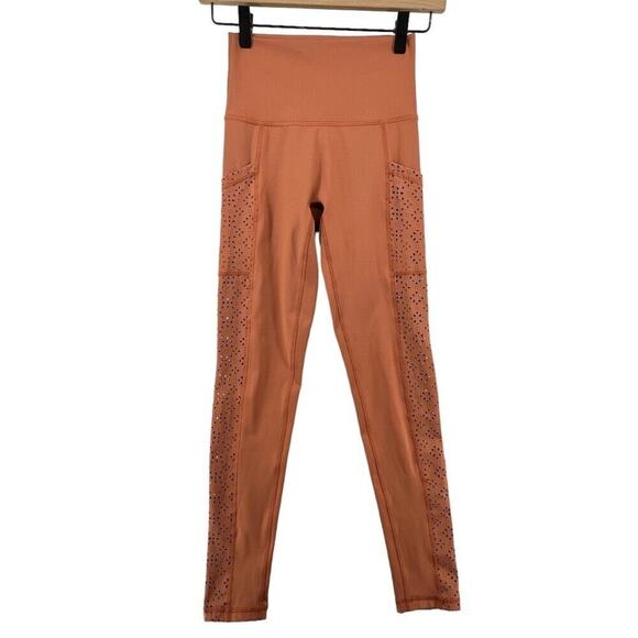 Aerie Size Small Leggings Pockets Floral Cut Outs Orange Pink High Rise - Picture 1 of 5